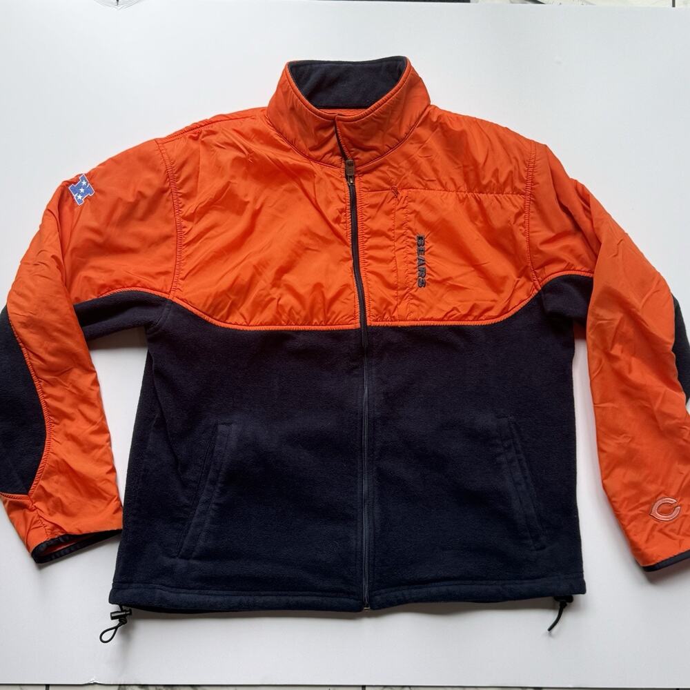 Chicago Bears Jacket Mens Large Full Zip Orange Navy Fleece Hybrid NFL Y2K